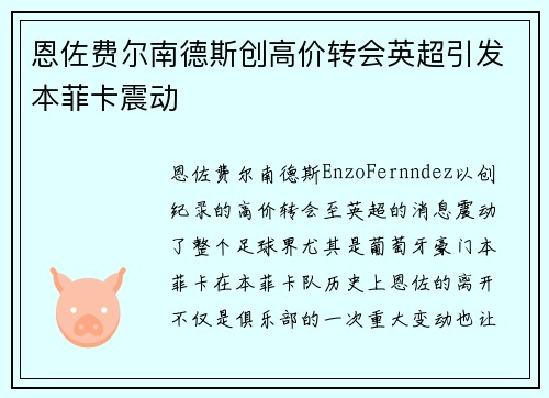 恩佐费尔南德斯创高价转会英超引发本菲卡震动